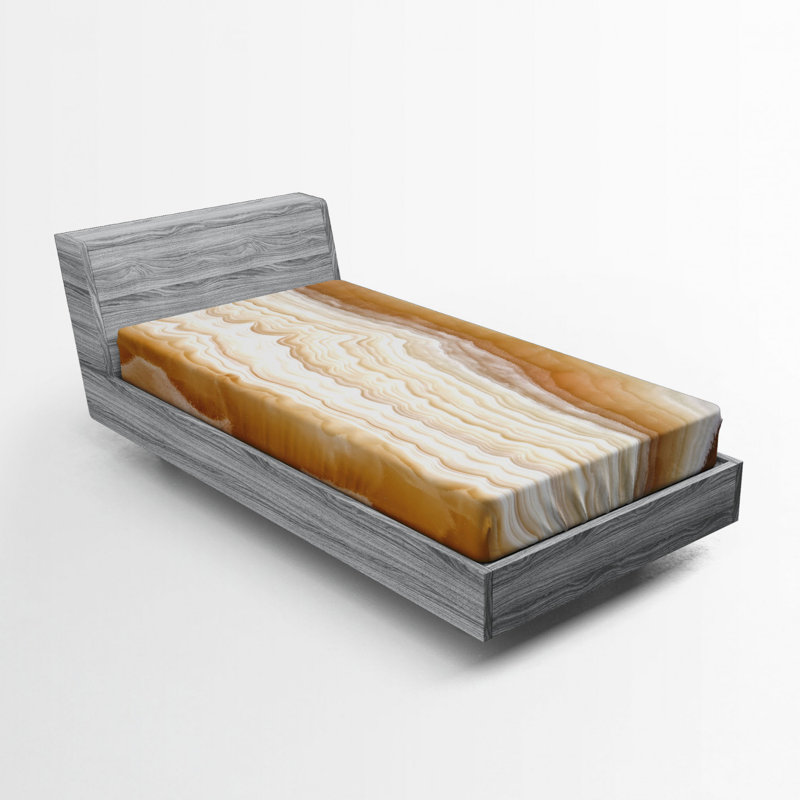 Microfiber Striped Fitted Sheet, Twin XL Fitted Sheet, Beige Abstract
