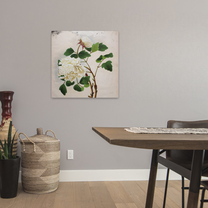 Art floral contemporain pivoine blanche, H 24 po x l 24 po
