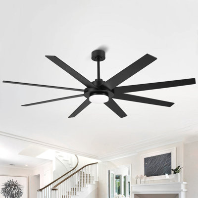 60inch Indoor 8 Solid Wood Double-Sided Blades Ceiling Fan with LED light Remote Remote DC Motor Down-rod Mount, Black and Walnut