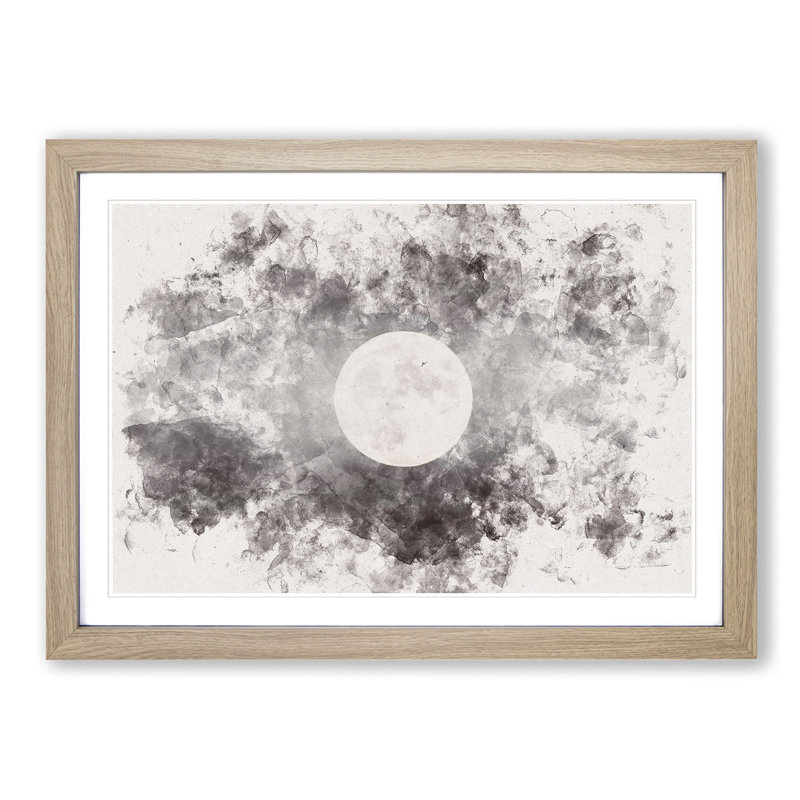 Full Moon at Dusk - Picture Frame Painting Print, Oak Framed, 36cm H x 48cm W x 2cm D
