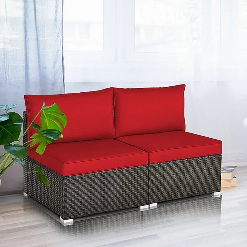 Ensemble de conversation en rotin avec coussins 2 pièces Klakki, Rouge