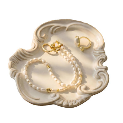 Plateau à vaisselle en céramique, bol à clés décoratif et assiette pour femme (beige)
