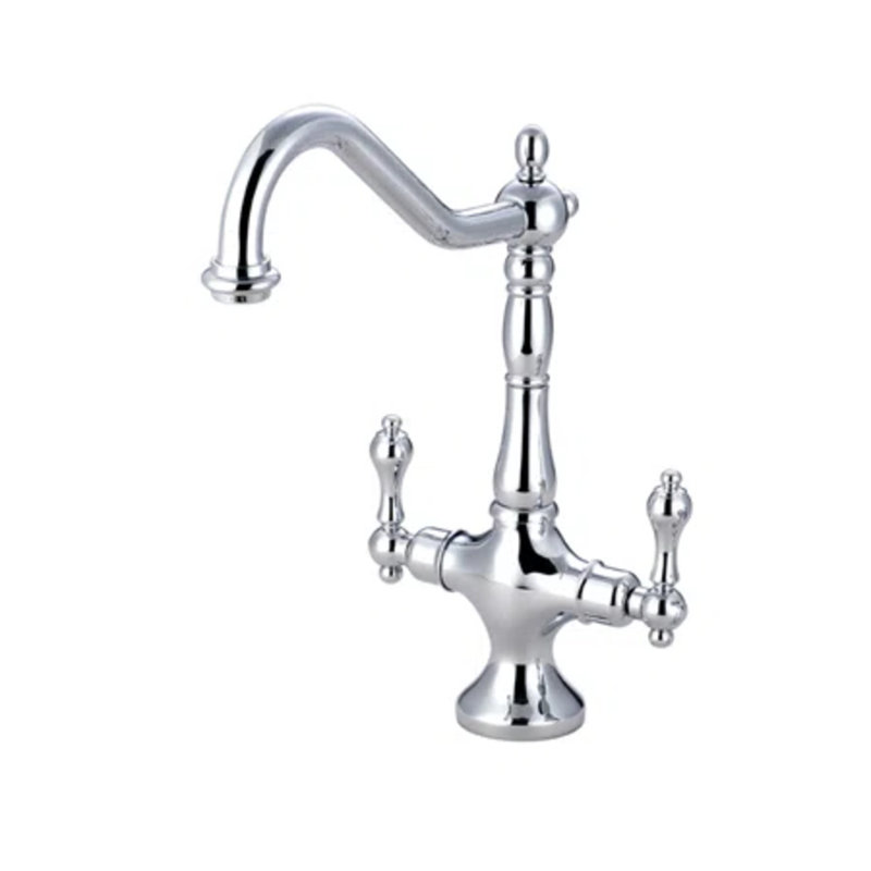 Kingston Brass Heritage Two-Handle Deck Mount Kitchen Faucet, Polished Chrome, Without Spray