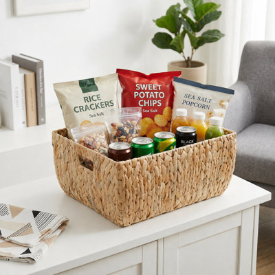 Panier de rangement en jacinthe d'eau avec poignées, panier de rangement tissé à la main pour tablettes, placard, chambre de bébé ou salon