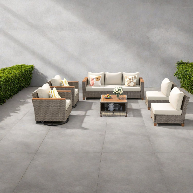 Canapés de patio avec rangement, ensemble moderne 8 pièces en bois d'osier pour la cour
