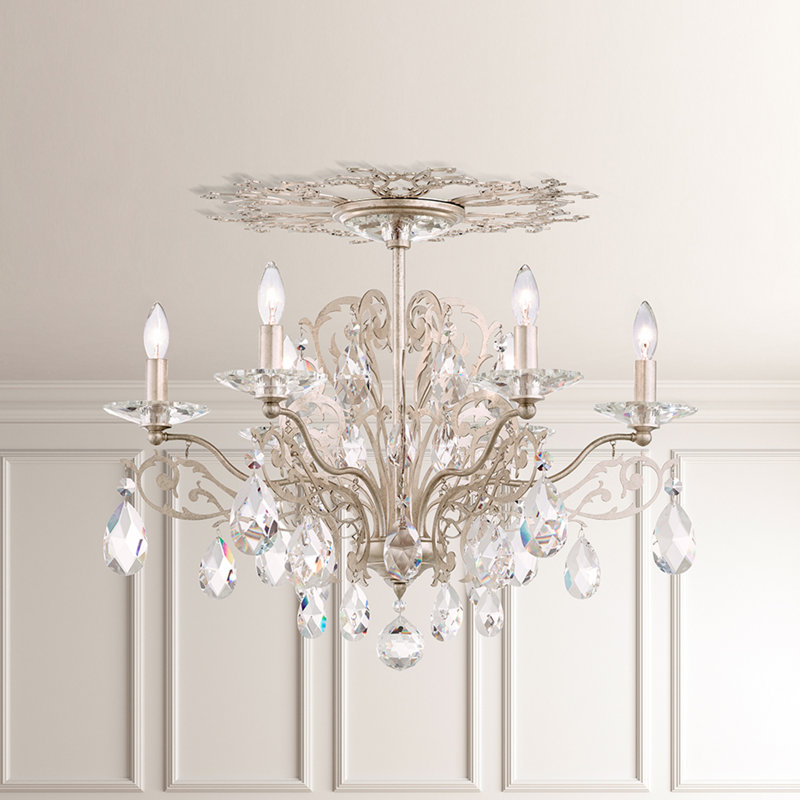 Filigrae 6 Light 23in x 18.5in Semi-Flush Mount in Antique Silver with Clear Heritage Handcut Crystals, Antique Silver