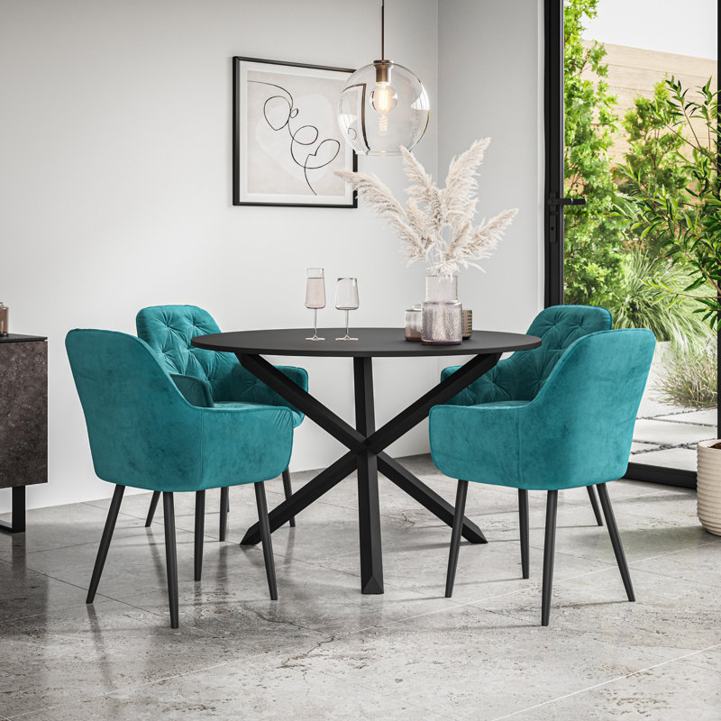 Adriunna 4 - Person Dining Set, Black/Black/Blue