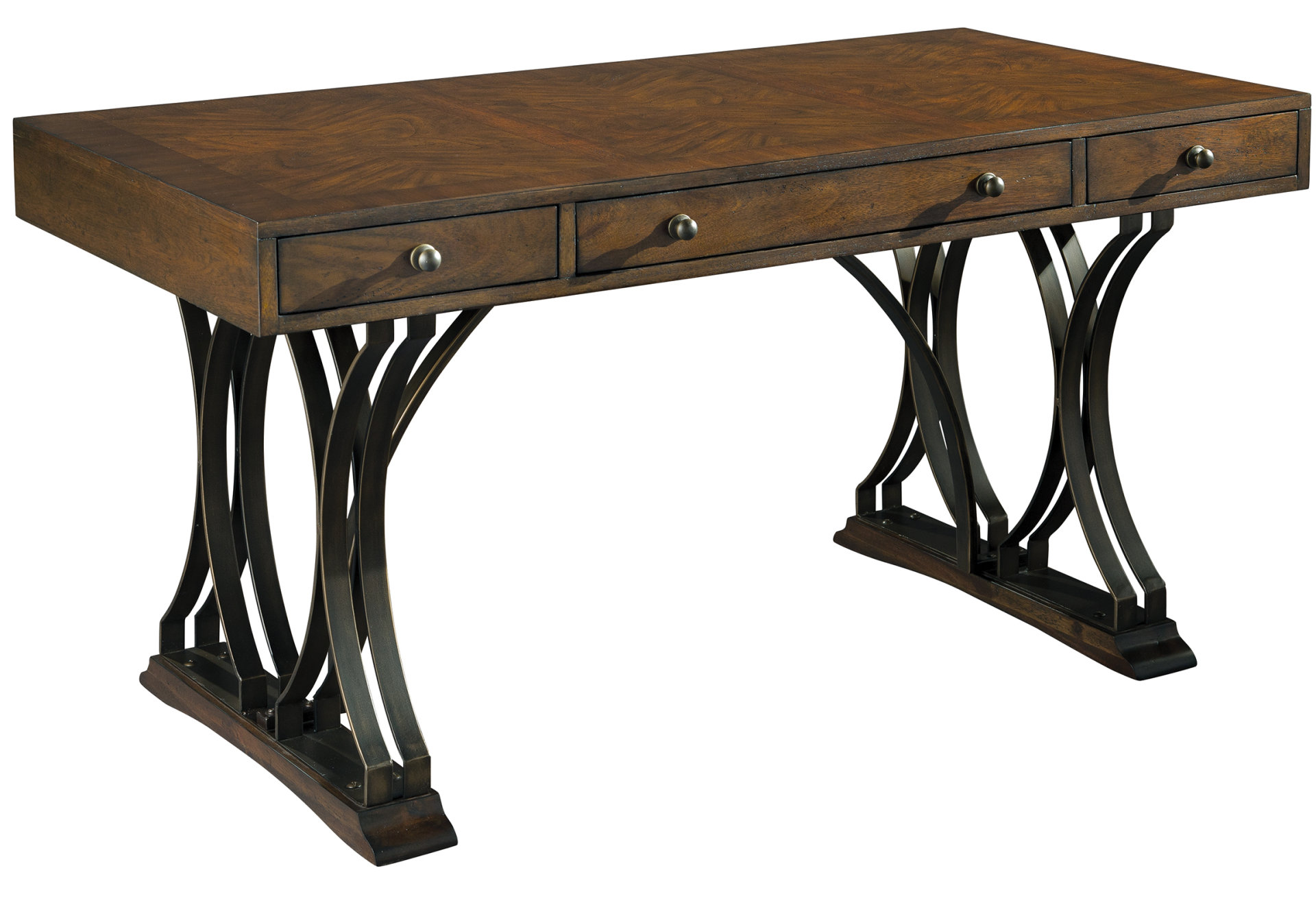 56" Wide Brass and Acacia Writing Desk, Special Reserve Finish