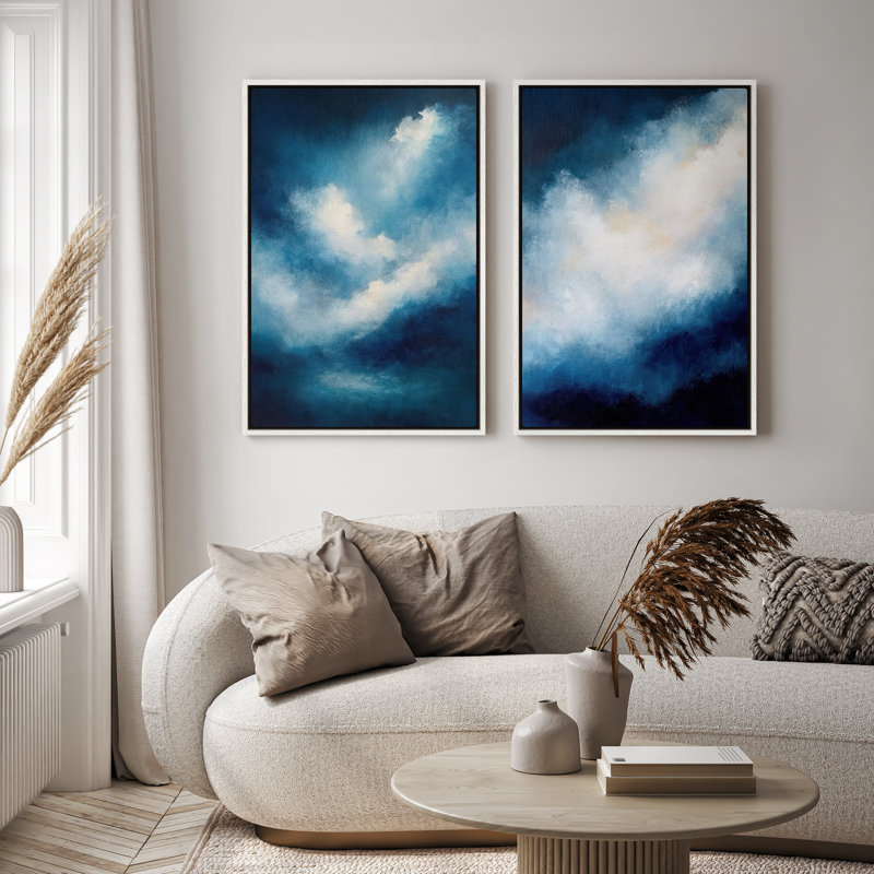 Art mural encadré, impression de nuages abstraits de ciel bleu pour chambre à coucher - 16 po x 24 po x 2 pièces, 24 po x 36 po x 2 pièces