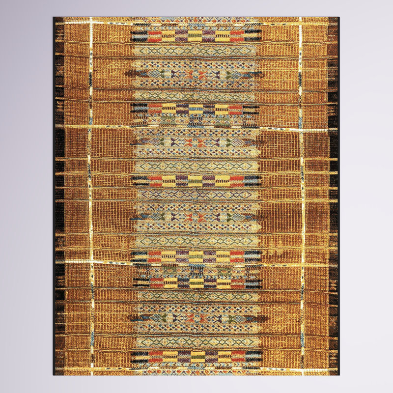 Tapis intérieur / extérieur doré tissé à plat Augustus Southwestern, Rectangle 7 pi 10 po x 9 pi 10 po