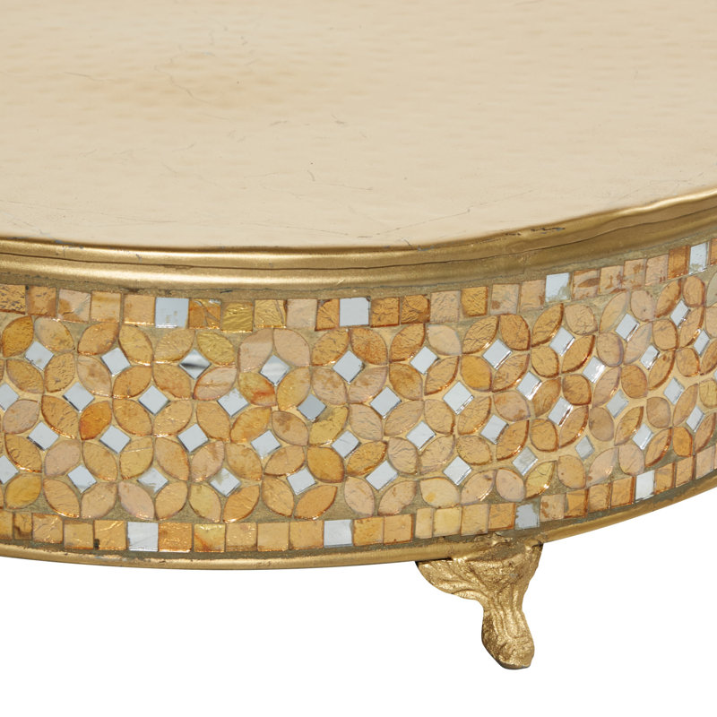 Gold Mosaic Patterned Glass and Metal Cake Stand Set of 3