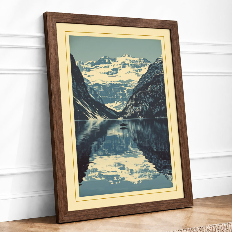 Mountain Lake Reflection Scandinavian - Framed Print, Walnut, A1 - 84.1 x 59.4 cm