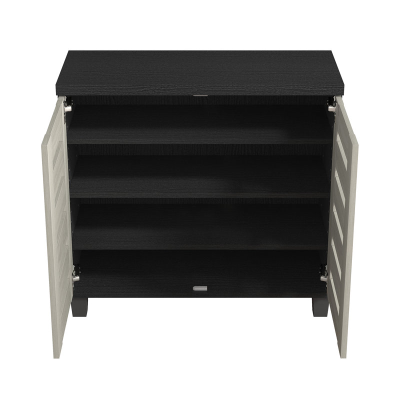 Millan Crete Lismore 12 Pair Shoe Storage Cabinet, Black/Warm Gray Oak