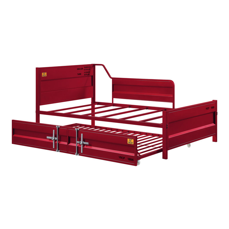 Egon Metal Twin Daybed with Trundle,Guest Bed,Platform Bed, Red