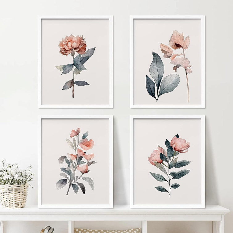 Watercolor Leaves on The Top Plant with Floral Bathroom Decoration