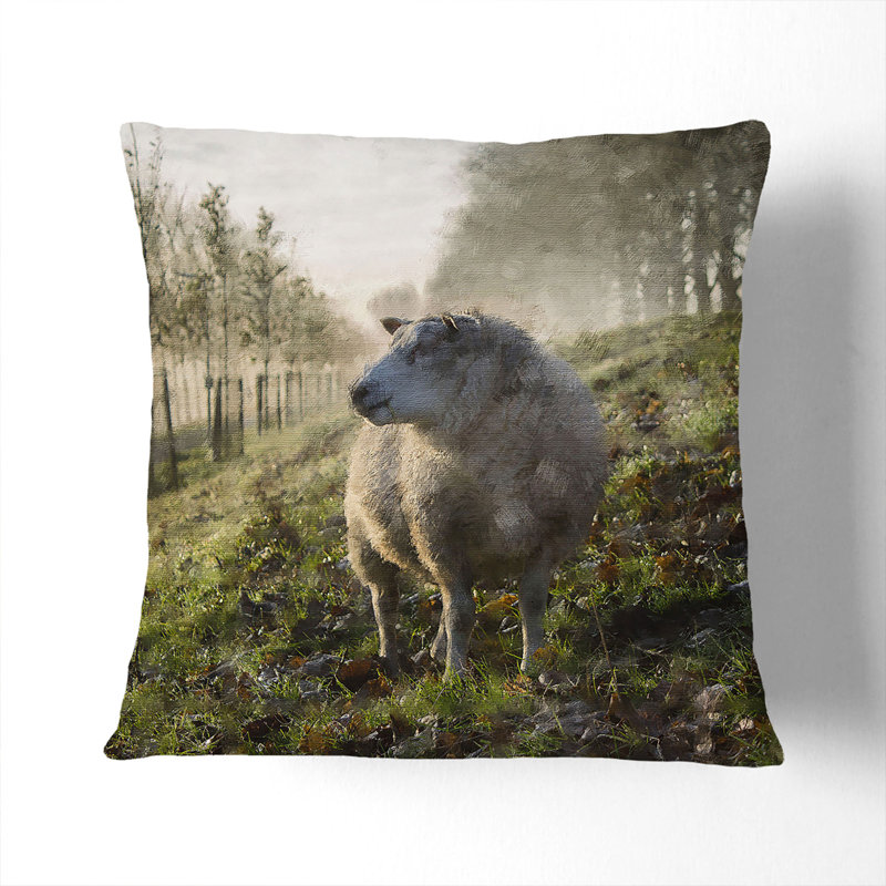 Woolly Sheep Painting Square Throw Cushion, Black, 40cm H x 40cm W x 15cm D
