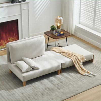 Pour les petits espaces, chambres d'amis et études à domicile | Fauteuil convertible 3-en-1 convertible pliable en chenille beige Mid-Century