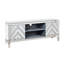 Meuble télé en miroir pour téléviseur de 65 pouces et plus, console de télévision avec rangement ouvert et 2 armoires de rangement, portes de miroir en forme de M pour le salon (l 59 po x H 25,2 po x P 15,7 po)