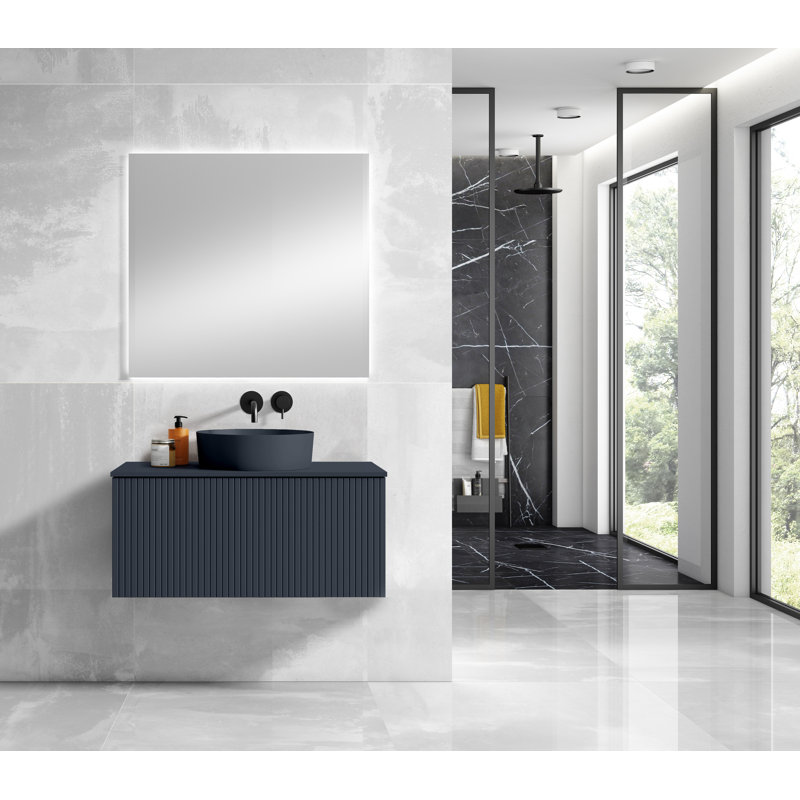 Aleemah 32'' Single Bathroom Vanity with Ceramic Top, Black