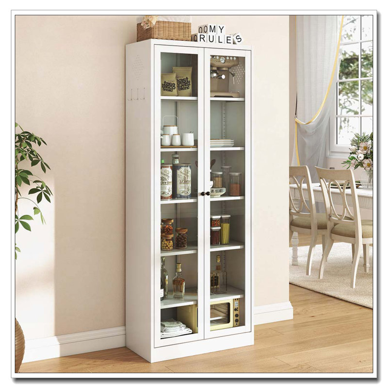 Armoire de cuisine en métal - 72 po de hauteur avec 5 tablettes réglables, armoire autoportante blanche pour cuisine / garde-manger / salle de bain