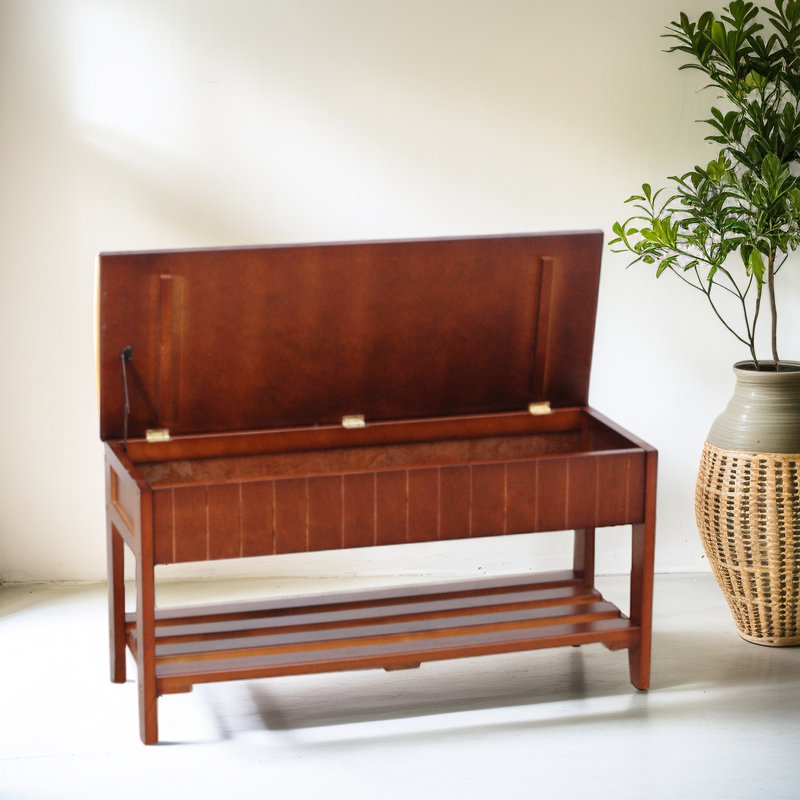 Entryway Shoe Bench In Solid Wood With Cherry Finish Storage - 35.5" X 13" 18" Strong And Attractive Quality Spacious Construction 35.5"L 13"W 18"H Functional For