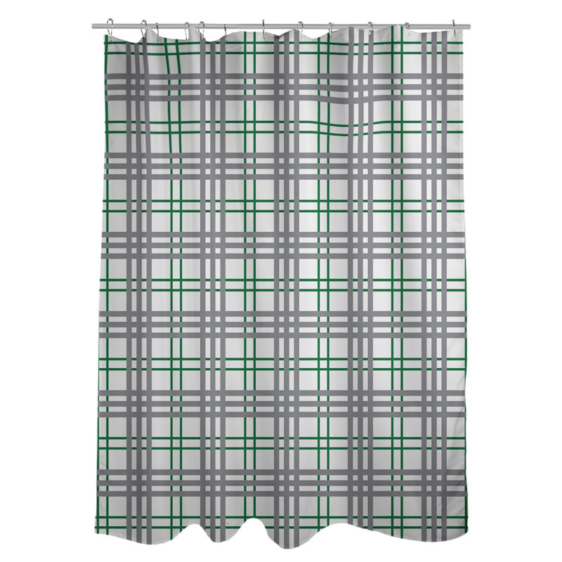 Rideau de douche simple à carreaux Philadelphia, Blanc / vert / argent
