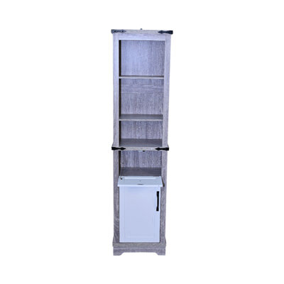 Grande tour en lin, salle de bain, salon, gris + blanc, étroit, armoire de rangement, 3 tablettes réglables, tiroir, salle de bain en bois composite blanc