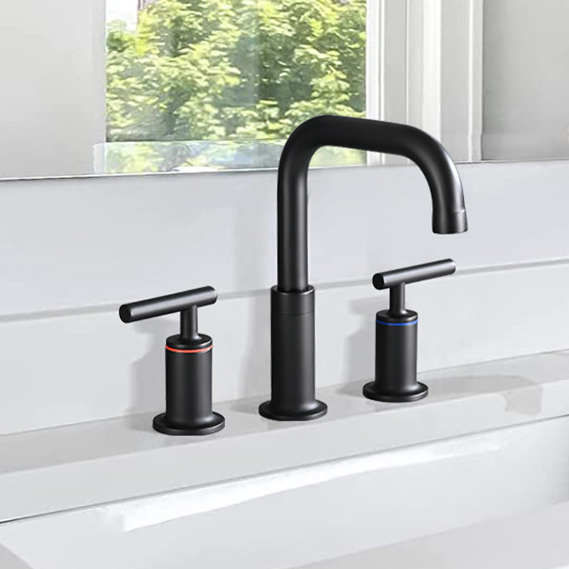Robinet de lavabo de salle de bain à 3 trous à deux poignées, Noir mat