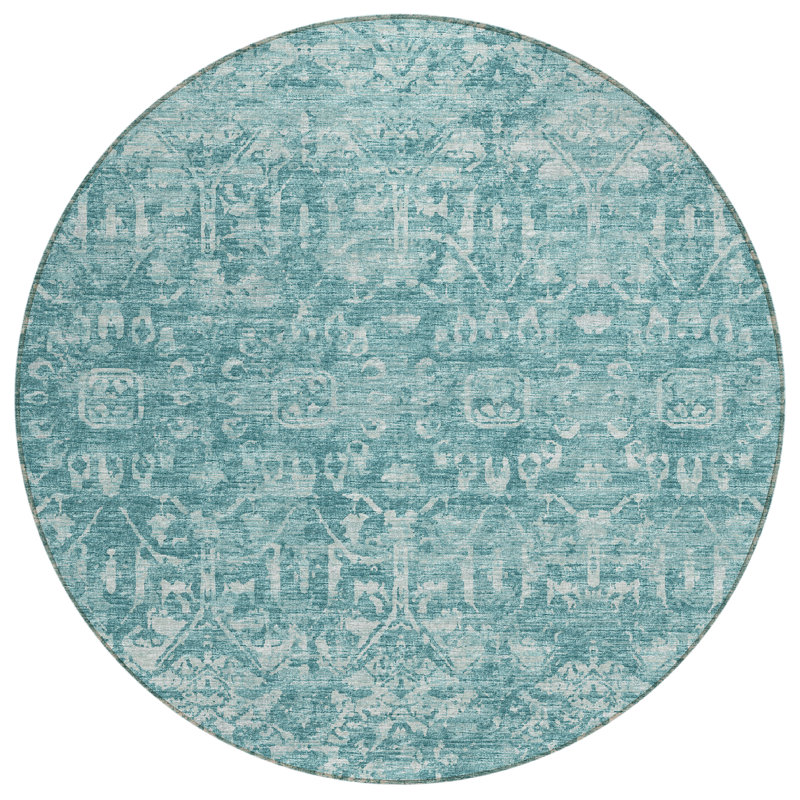 Fenwick Washable Oriental Indoor / Outdoor Rug, Round 8'