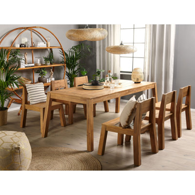 Belisma 6 - Person Acacia Wood Patio Dining Set with Rectangular Table , Cushions Included