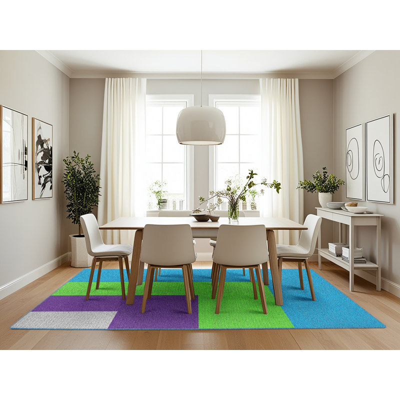 Tapis bleu/vert/mauve à motif Nässjö, Rectangle 7 pi x 10 pi