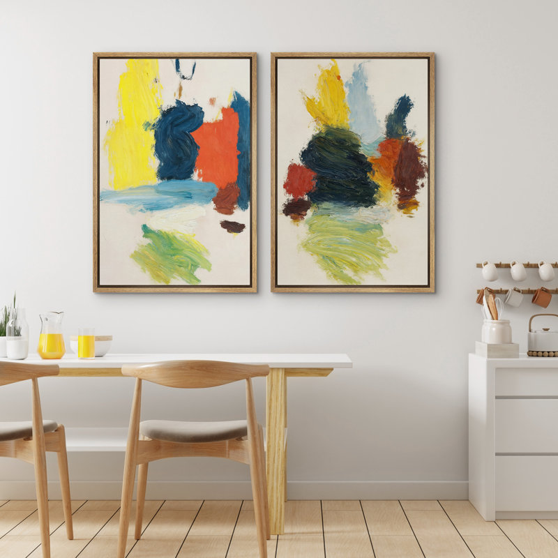 Art mural abstrait, ensemble de 2 reproductions d'art encadrées sur toile, H 36 po x l 48 po, Naturel