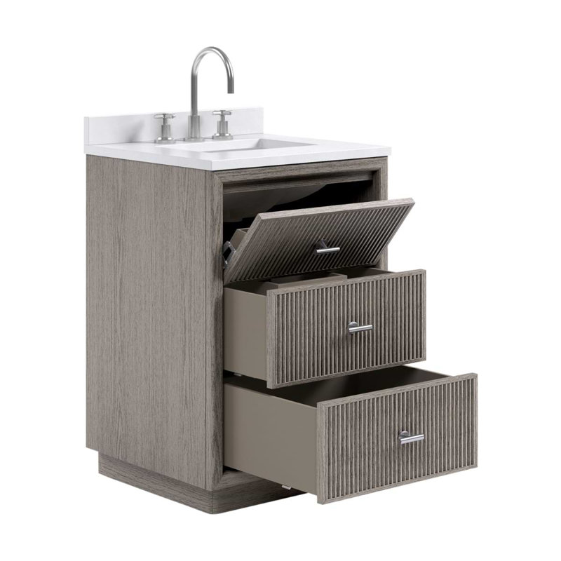 Rhett Vanity, Steel Oak, 24" W, White Quartz
