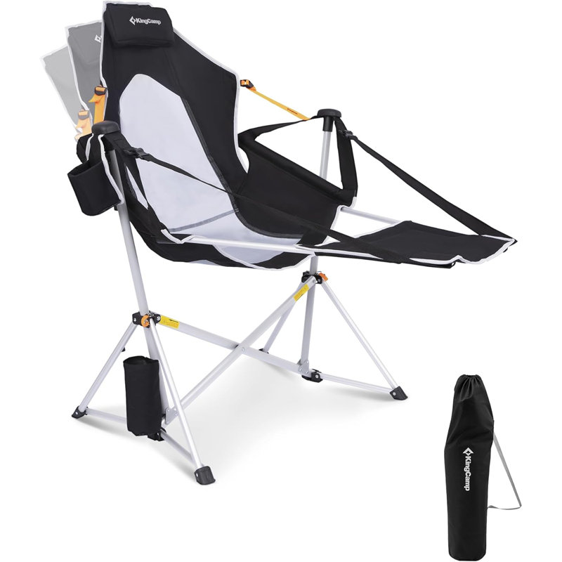 Hammock Chair With Footrest – Heavy Duty Swinging Rocking Camping Chairs For Adults Up To 400Lbs, Folding Portable Oversized Rocker With Cup Holder & Pillow For Outdoor Beach Lawn RV Sports
