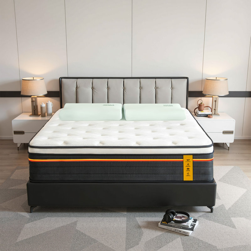 Matelas simple à ressorts ensachés de 12 pouces avec ensemble de coussins ergonomiques Wave - Ensemble de 2 matelas mi-ferme - Soulagement de la pression et soutien des bords