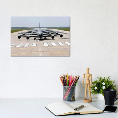 Six KC-135 Stratotankers Demonstrate The Elephant Walk Formation by Stocktrek Images - Wrapped Canvas Print