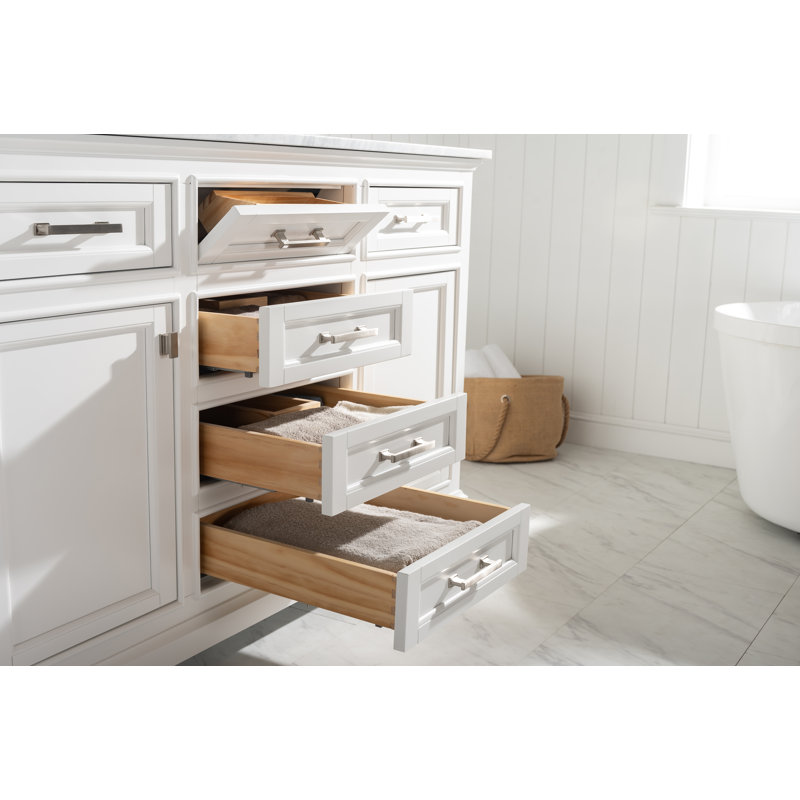 Zoila 54'' Single Bathroom Vanity with Quartz Top, White