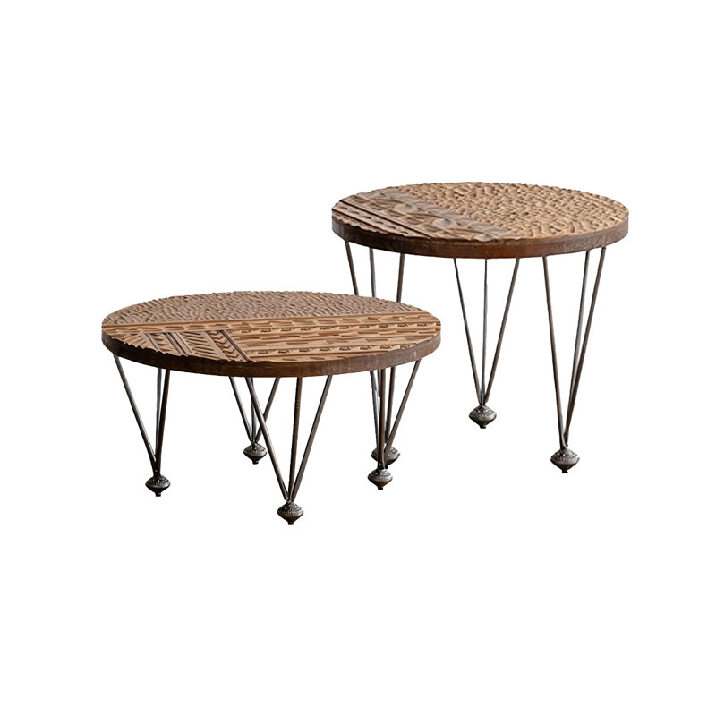 Retro Walnut Solid Manufactured Wood Round Coffee Table Sets
