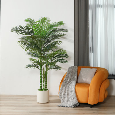 Faux palmier Adcock en pot de fleurs blanc, faux palmier vert, faux arbre