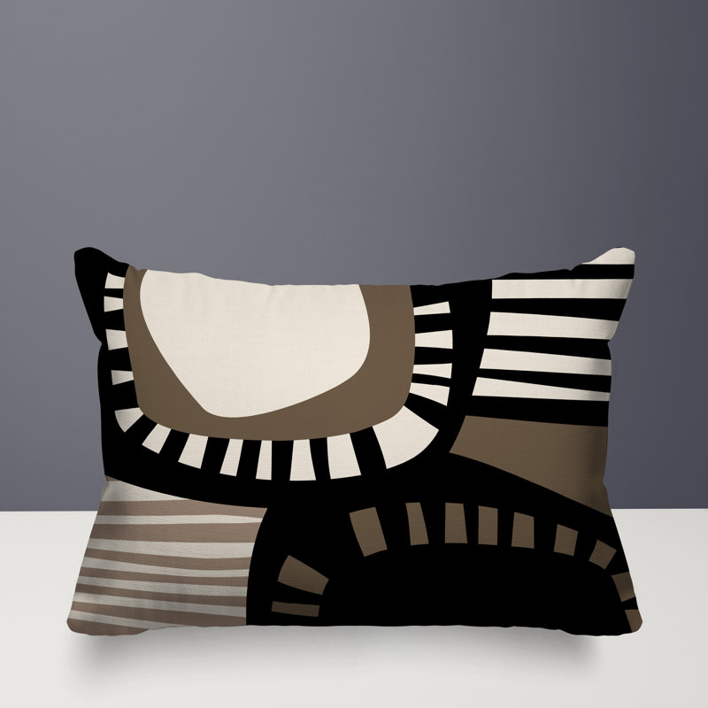 Coussin rectangulaire intérieur / extérieur Alika, Beige / noir / blanc cassé, H 14 po x l 20 po