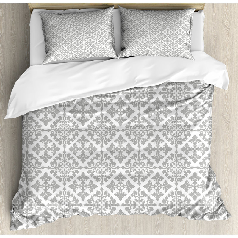 French Country Polyester Damask Duvet Cover, King Duvet Cover + 2 Shams