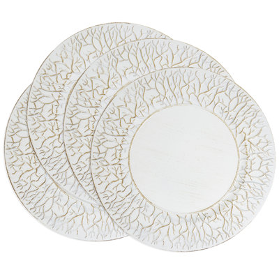 Ivory Elegant Branch Rim Charger Plates 13" Round, Set Of 4