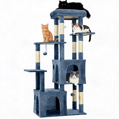 Heavy-Duty 61-Inch Cat Tree Tower for Large Indoor Cats & Maine Coon - Multi-Level Activity Center - XL Perch, 2 Spacious Condos, Sisal Scratching Posts & Interactive Toys - Pink