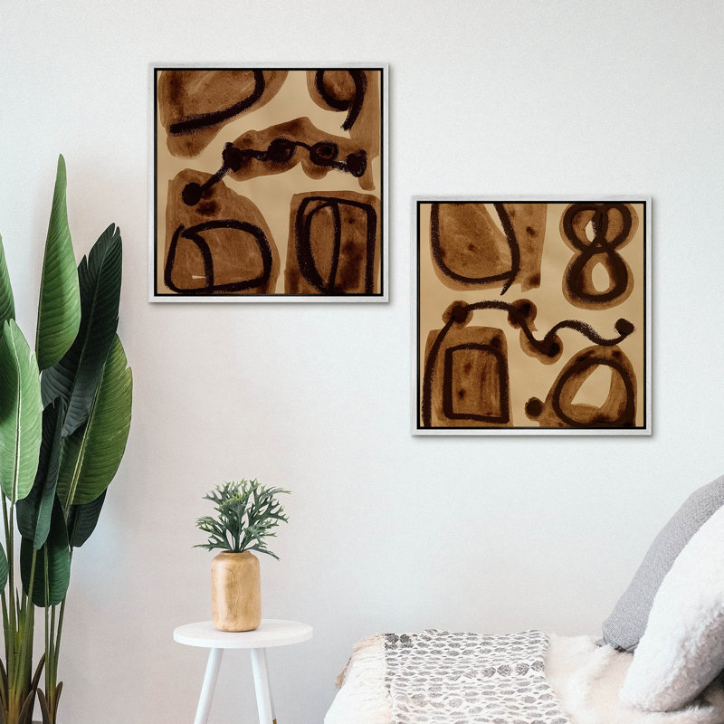 Art mural encadré - Reproductions murales de forme géométrique abstraite brune pour chambre à coucher - 24 po x 2 pièces, 24 po x 2 pièces