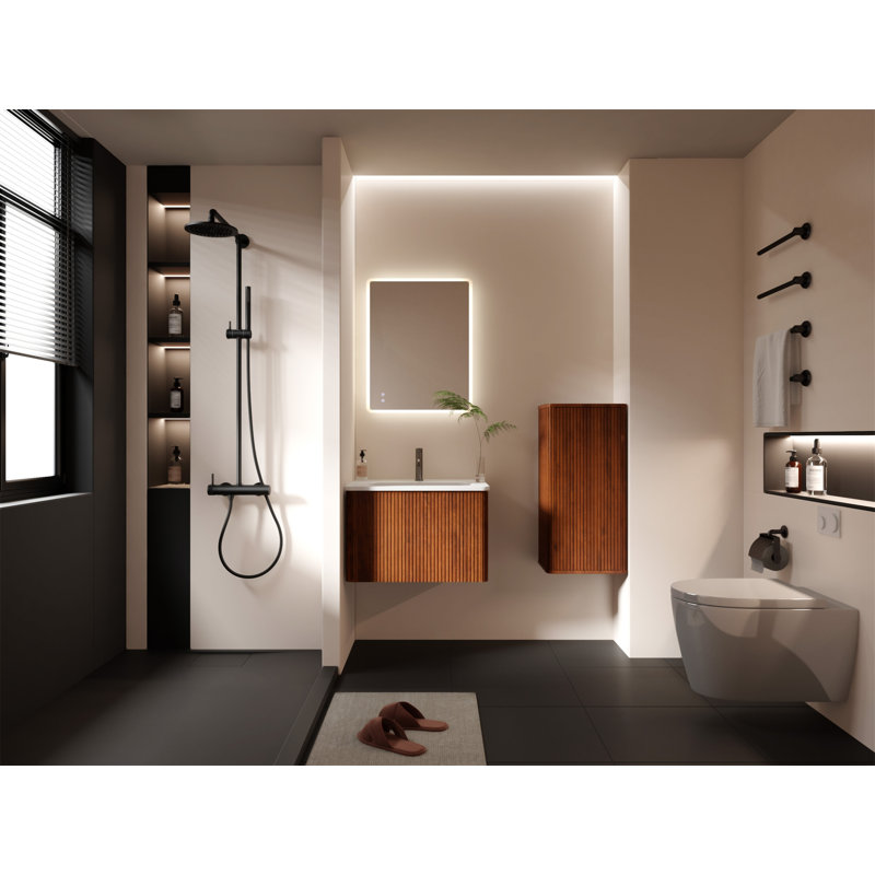 CC0414S305 Striped Walnut Bathroom Floating Side Cabinet