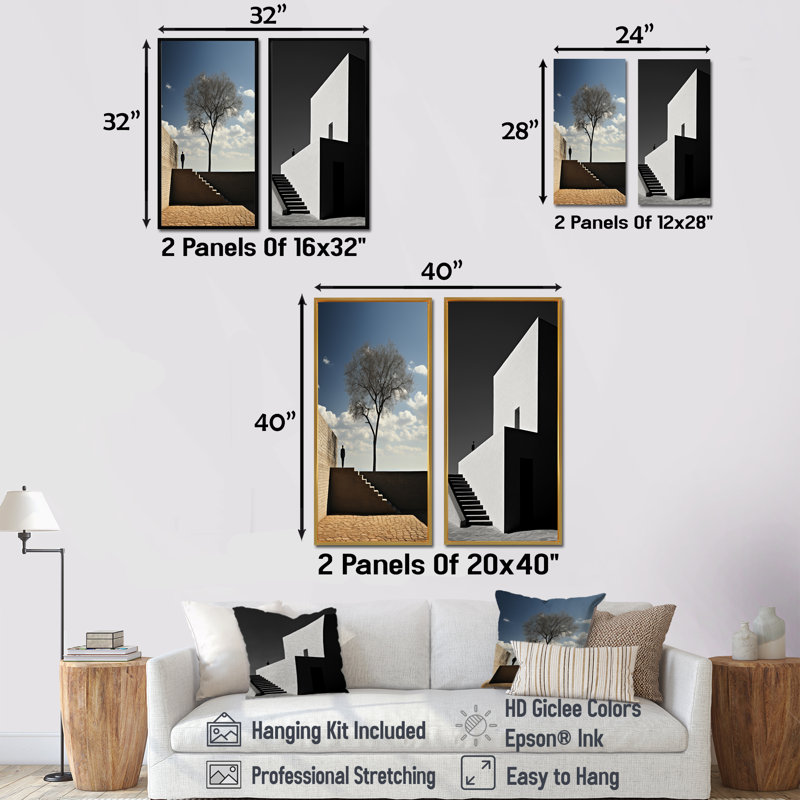 «Mimalisme», ensemble de 2 reproductions d'art sur toile, Cadre blanc, H 28 po x l 25 po