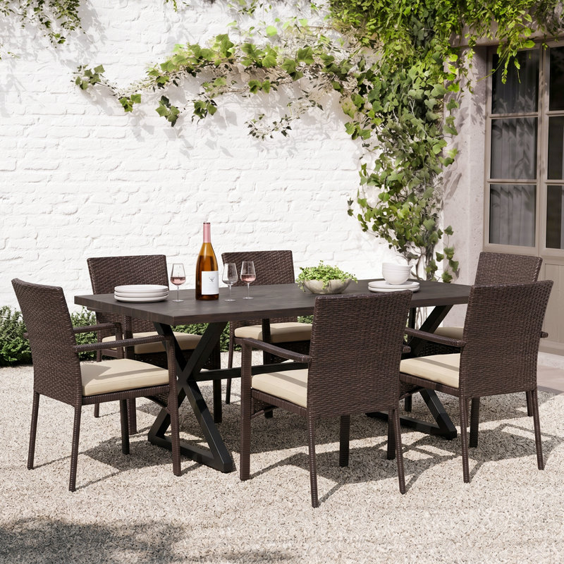 Ensemble repas 7 pièces avec coussins Anfal, Brun