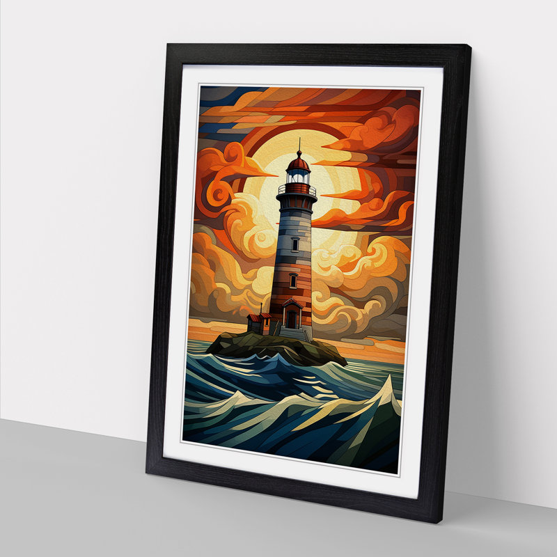 Lighthouse No.3 - Single Picture Frame Print on Wood, 64cm H x 46cm W x 2cm D, Black Framed