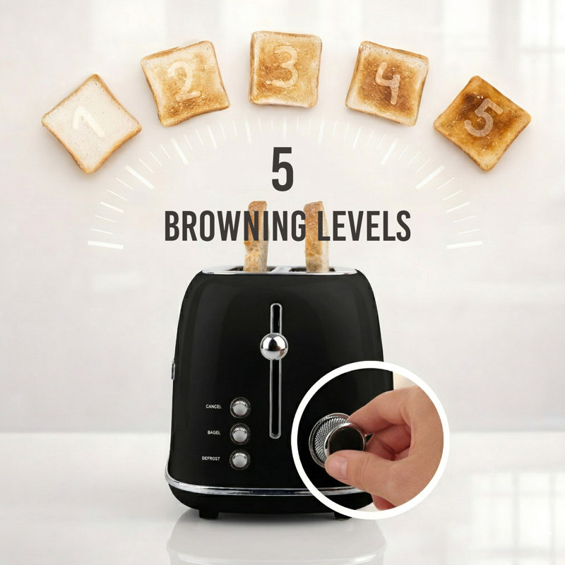 Classic Retro 2-Slice Toaster, Black, Black