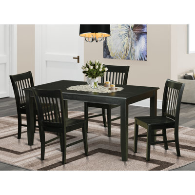 Ensemble de table de salle à manger 5 pièces comprenant une table rectangulaire en bois et 4 chaises de cuisine, noir